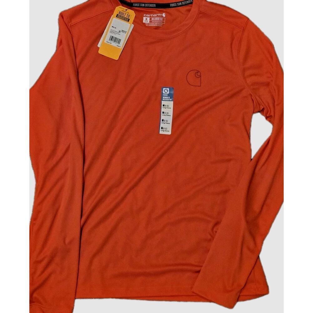 NWT Carhartt Womens MEDIUM RED Force Sun Defender Long Sleeve UPF 50 Relaxed
